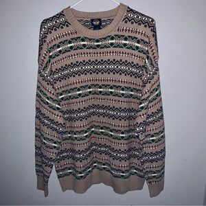 Dockers Sweater Mens Large Tan Aztec Multi Color Crewneck